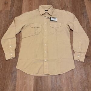 NWT Spier & Mackay Lemon Infused Beige Brushed Twill 2 Pocket Button Shirt 15.5
